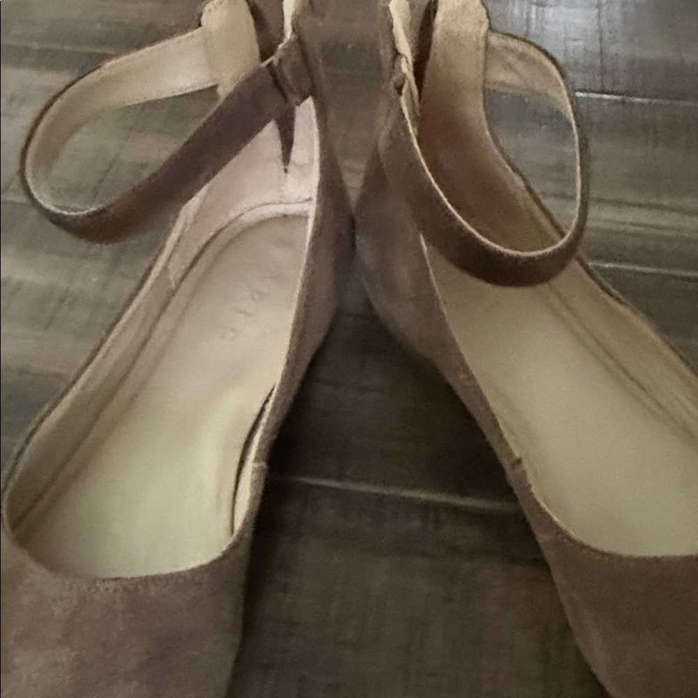 Women's Pointed Toe Ankle Strap Flats - taupe color Suede - Picture 3 of 5